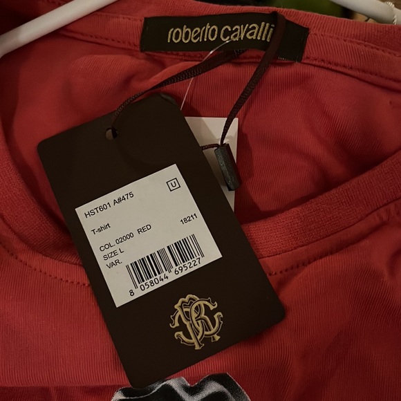NWT Roberto Cavalli Men's Red Crewneck 100% Cotton Graphic T-Shirts Size L - Picture 6 of 6